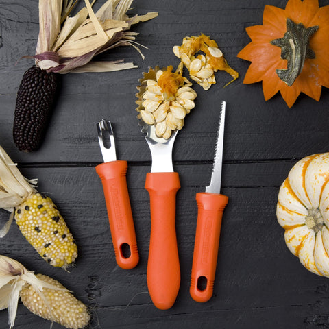 Messermeister tools alongside a ruler showing compact size and ergonomic grip