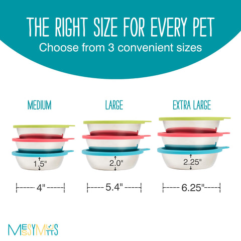 Messy Mutts medium bowl next to measuring scale, portion-size clarity benefit