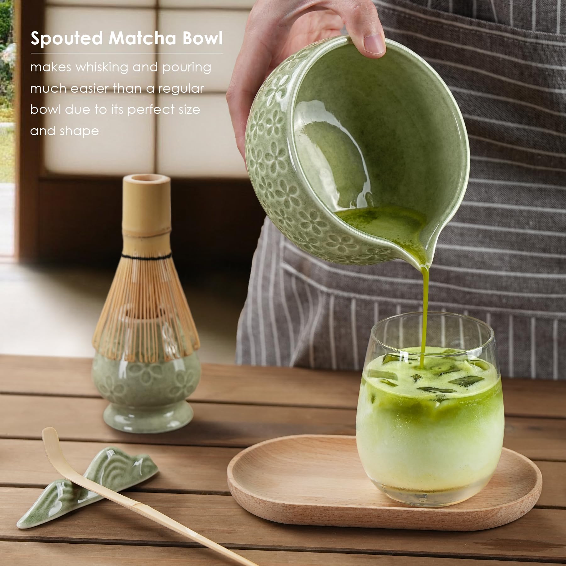 Metflavor bamboo scoop measuring matcha for consistent portions