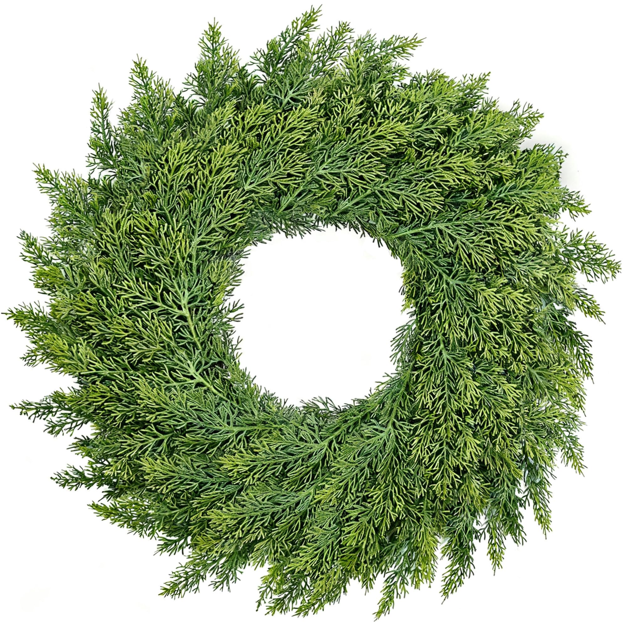 MEUIS front view of 22 inch cedar wreath showing full natural look and curb appeal