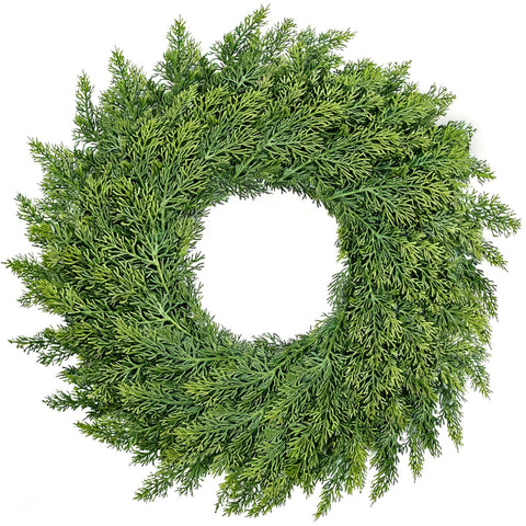 MEUIS front view of 22 inch cedar wreath showing full natural look and curb appeal