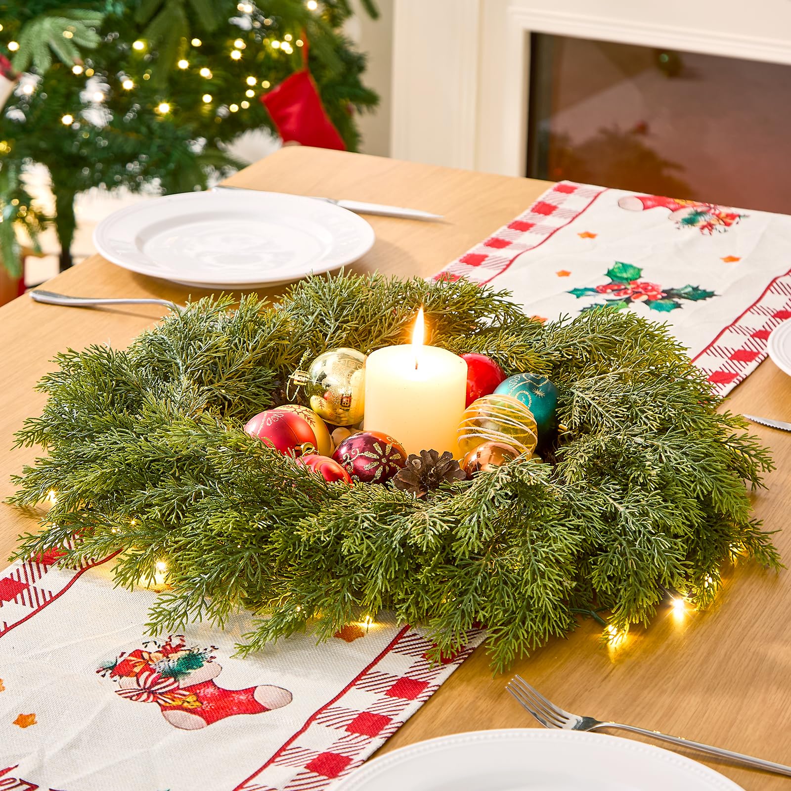 MEUIS wreath arranged above a mantel providing instant seasonal farmhouse warmth