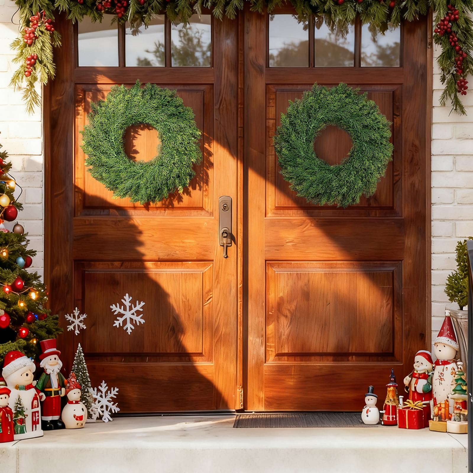 MEUIS unboxed wreath in packaging showing compact shipping and easy setup
