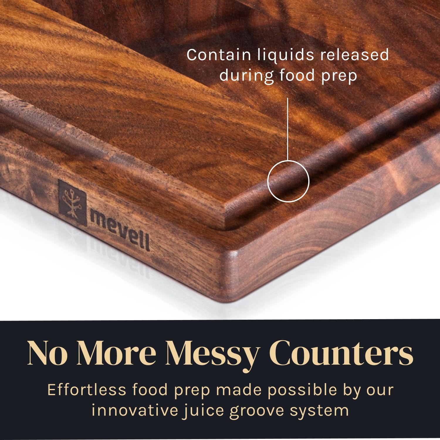 Mevell board next to ruler showing 17x11 scale benefit: fits countertop prep tasks