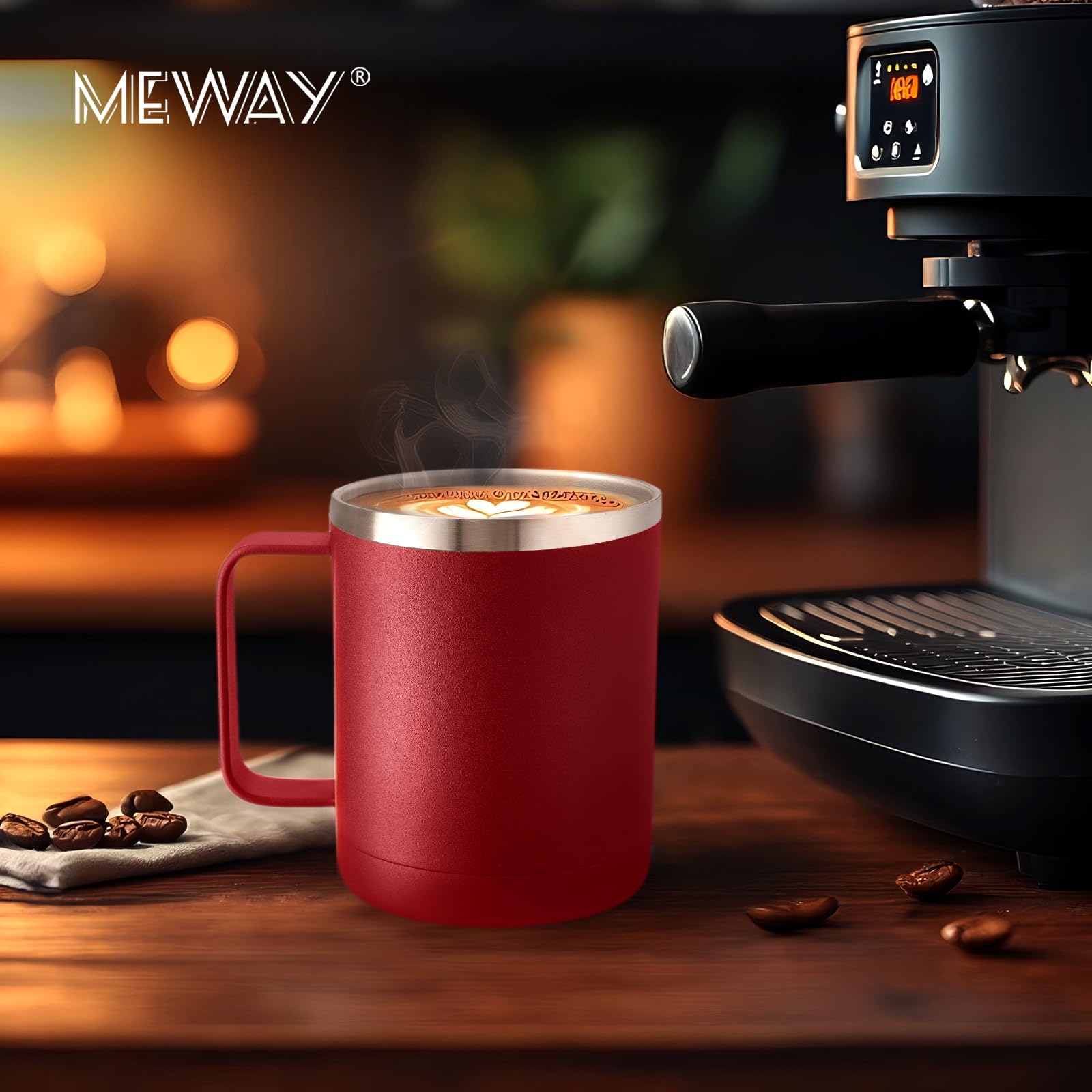 MEWAY outdoor setup with mug on camp table showing adventure-ready use
