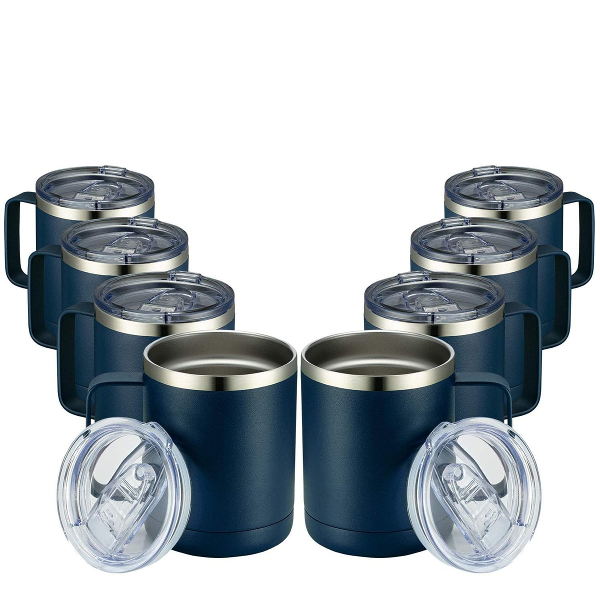 MEWAY front view of navy 8-pack tumblers showing neat packaging and bulk value