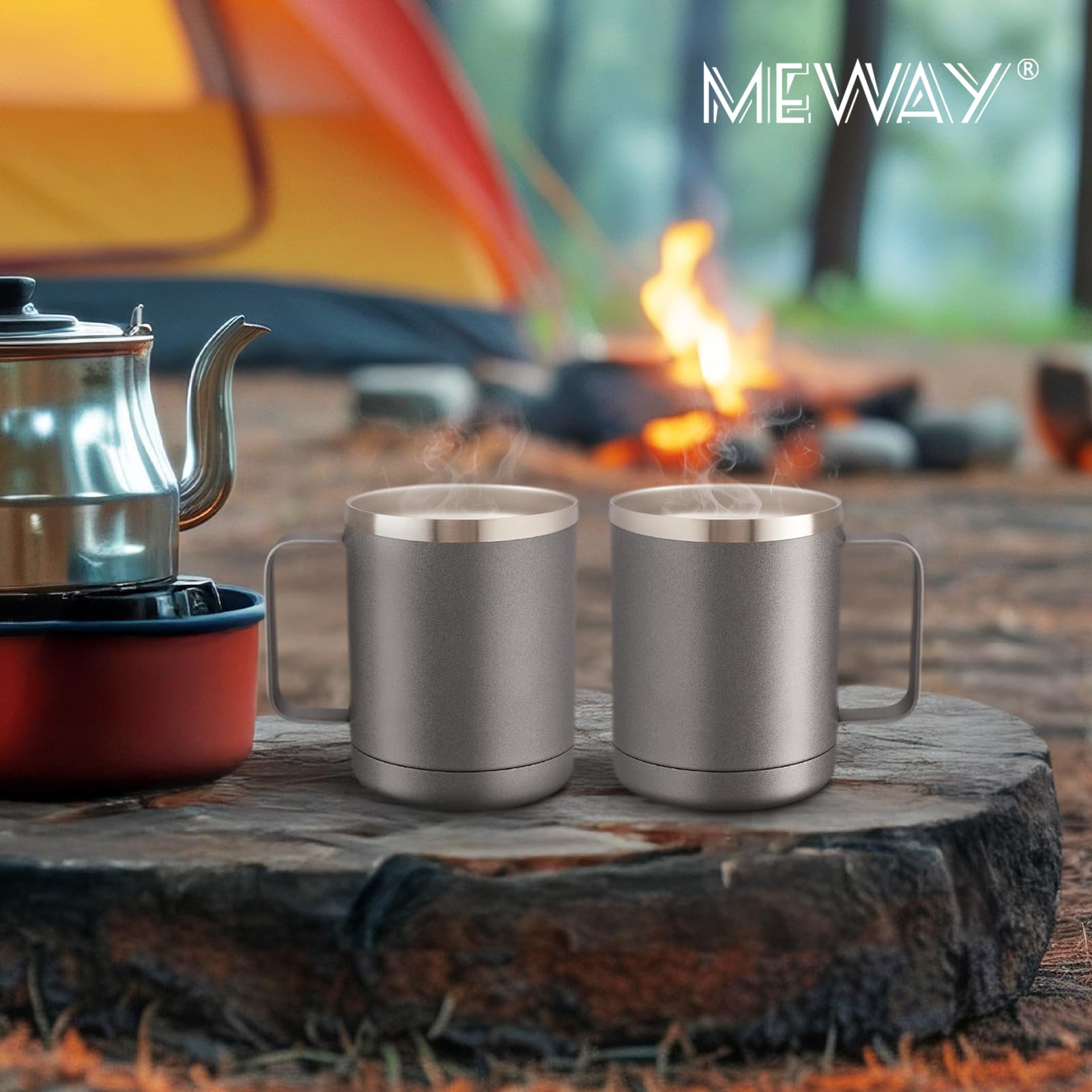 MEWAY four-pack staged outdoors showing suitability for camping and group use benefit
