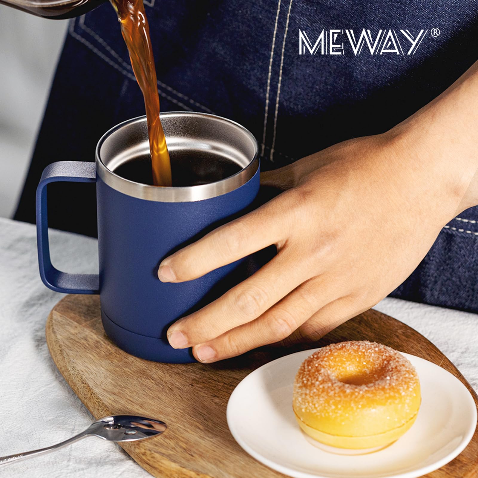 MEWAY tumbler held in hand to show 12oz scale and portable size benefit
