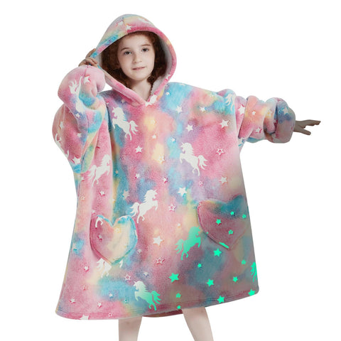 Mewkou front view of oversized hoodie showing unicorn design and full coverage