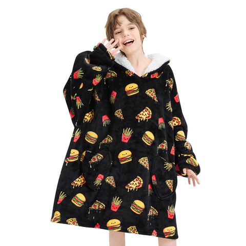 Mewkou front view hamburger hoodie showing playful design and comfort