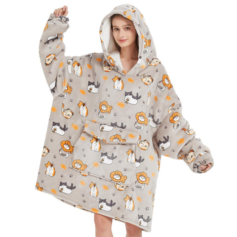 Mewkou front view showing oversized hoodie and cozy coverage