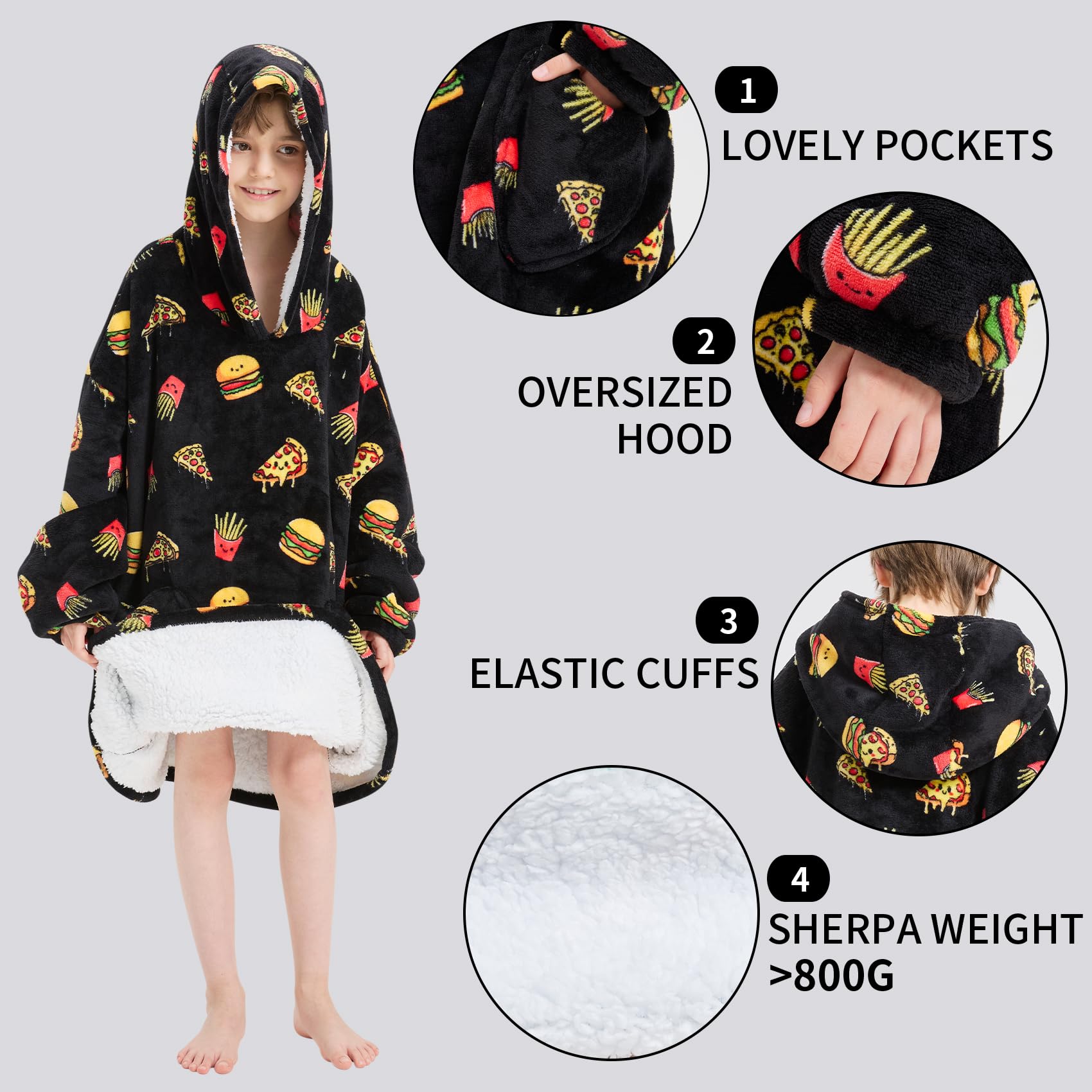 Mewkou hood fit on child demonstrating cozy coverage and protection