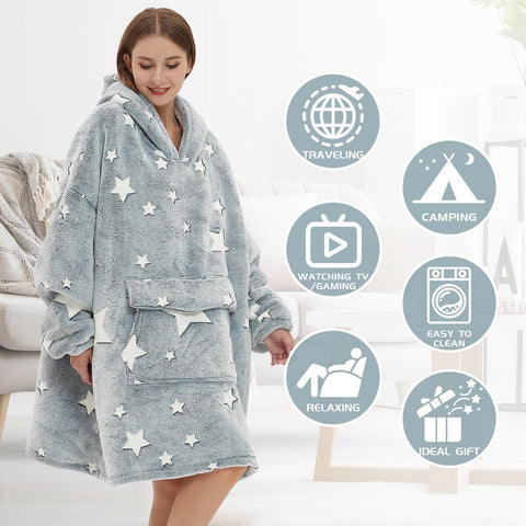 Mewkou hoodie worn by model in living room showing relaxed, roomy fit