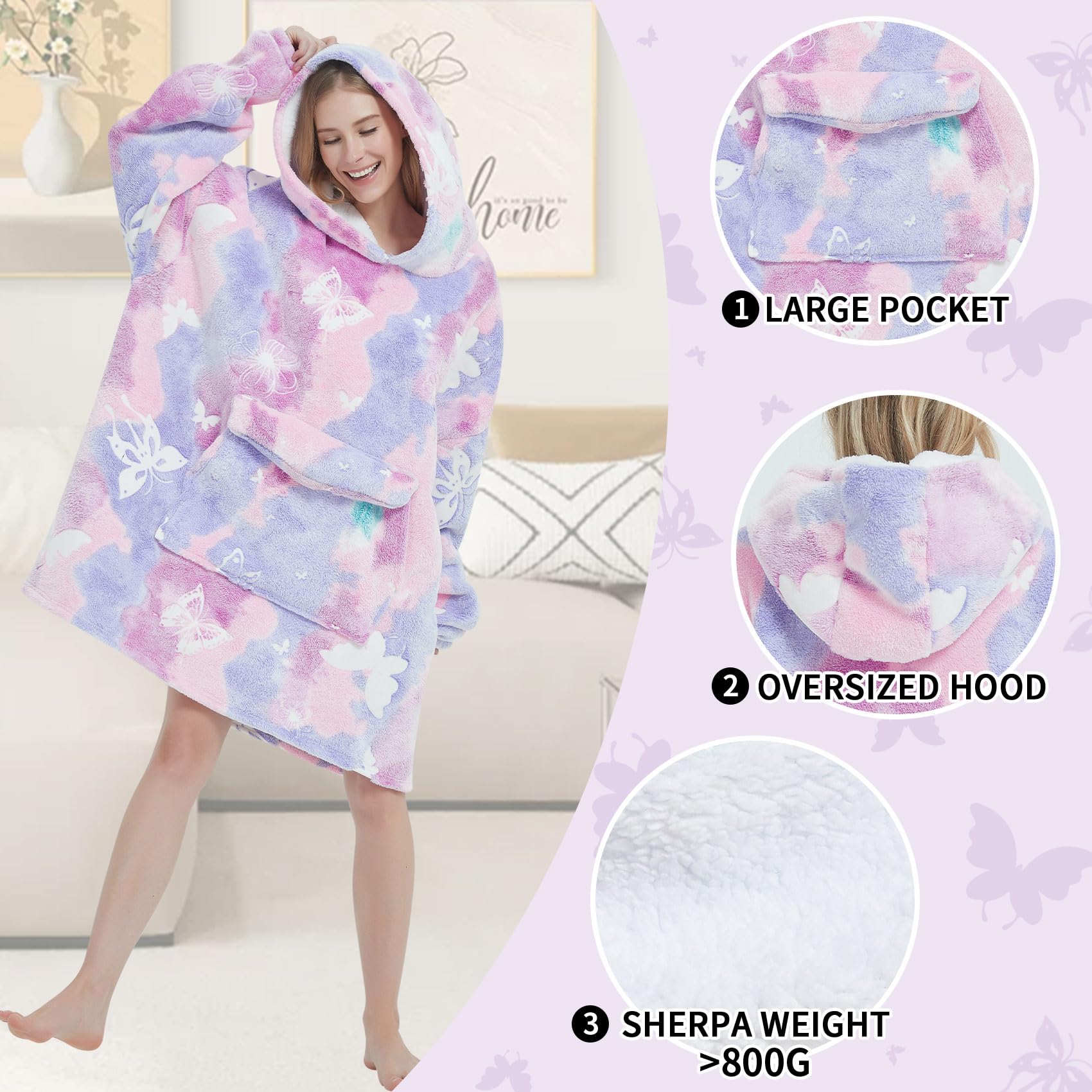 Mewkou wearable blanket hoodie in use on sofa for relaxed comfort