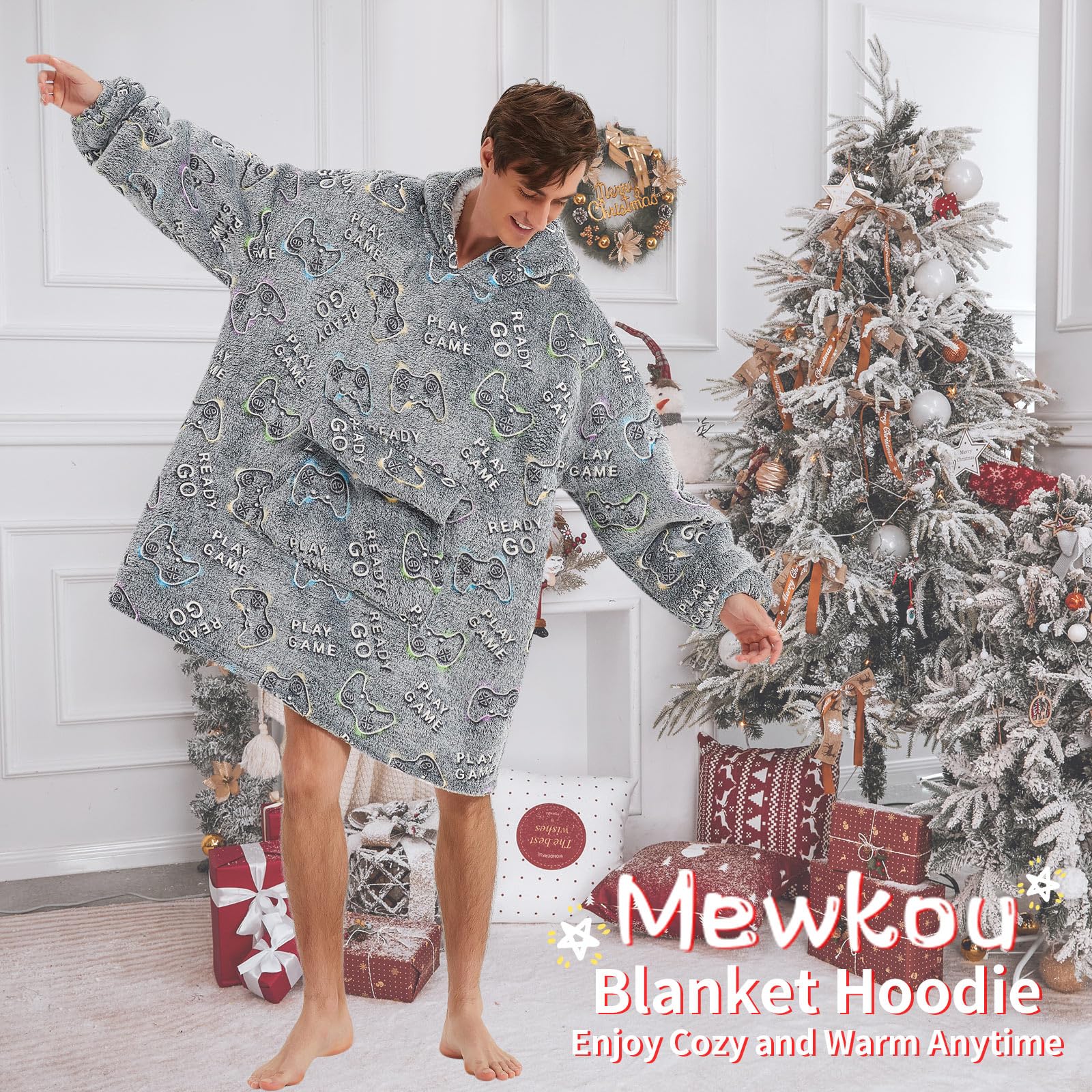 Mewkou draped over chair showing true size and scale for adults