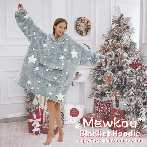 Mewkou hoodie draped on chair showing one-size scale and full coverage