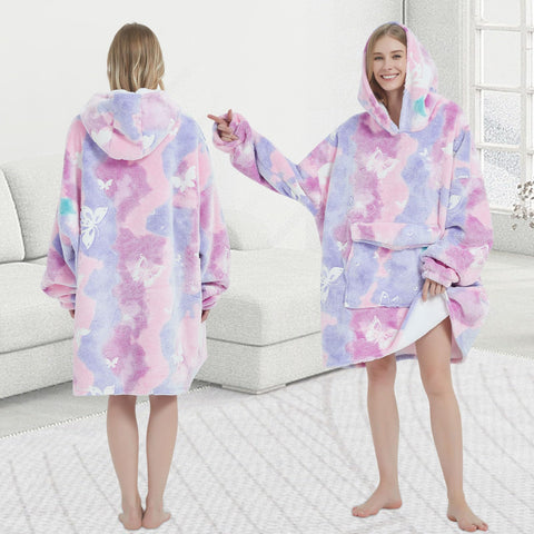 Mewkou hoodie on chair showing size and full-body coverage