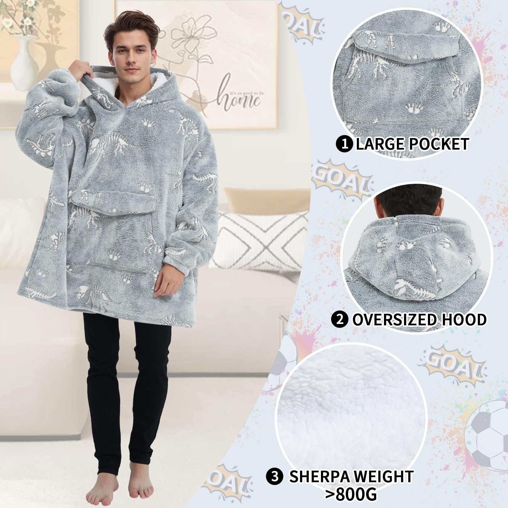 Mewkou wearable blanket hoodie worn on couch providing cozy lounging comfort
