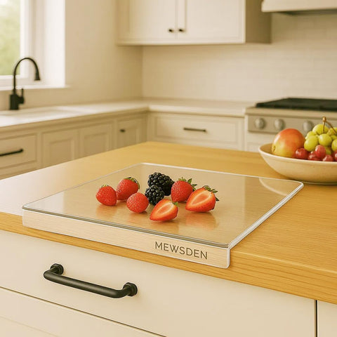 MEWSDEN clear cutting board front view shows sleek minimalist protect surface