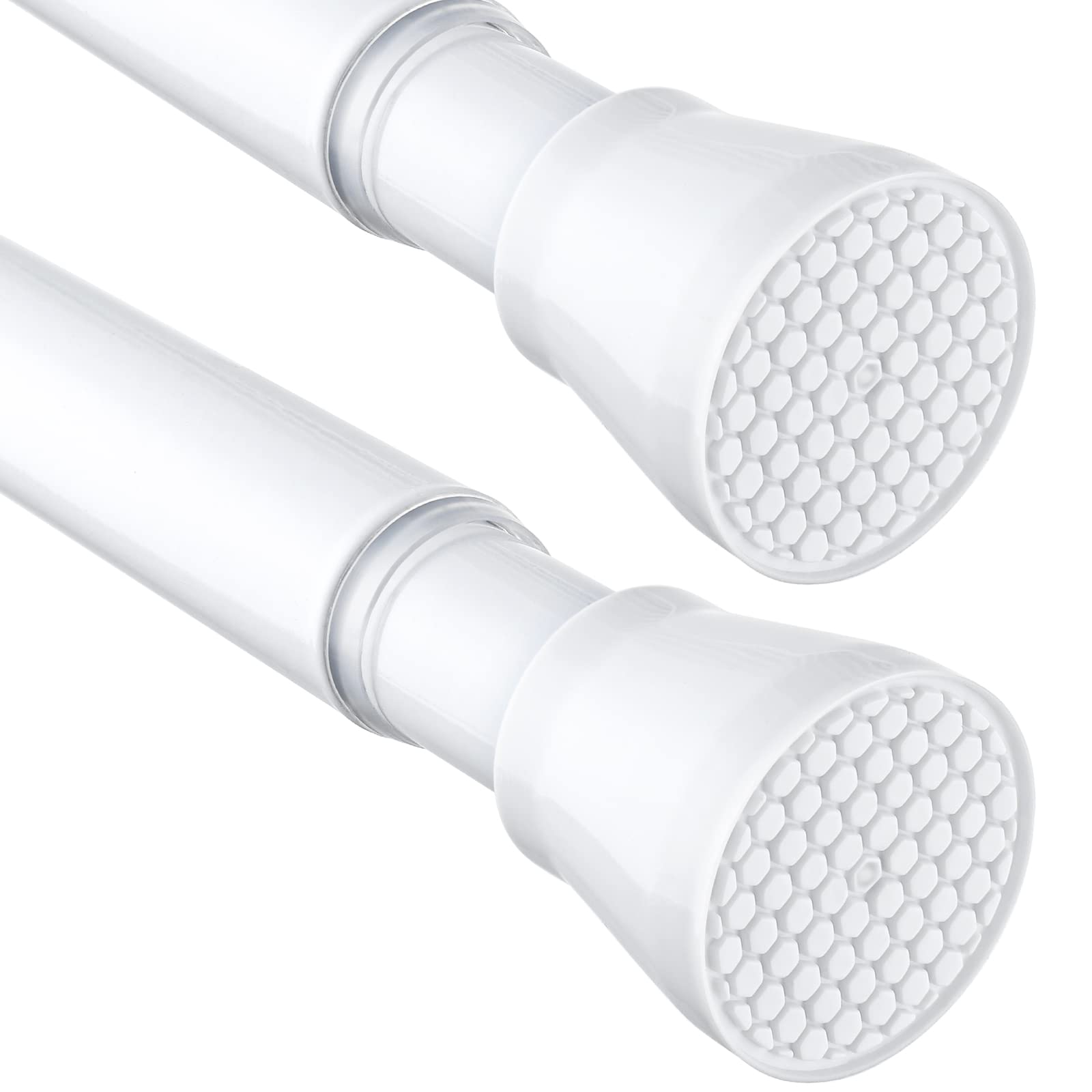 MEXAU front view pair showing two white tension rods and no-drill setup benefit