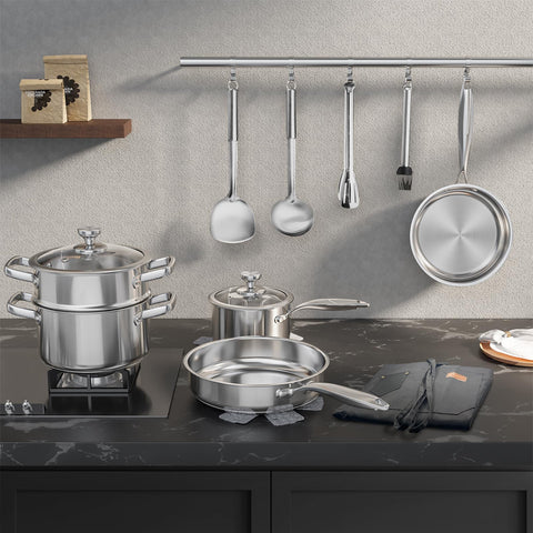 Meythway pot protectors protecting pan surfaces showing scratch prevention benefit: long-lasting finish