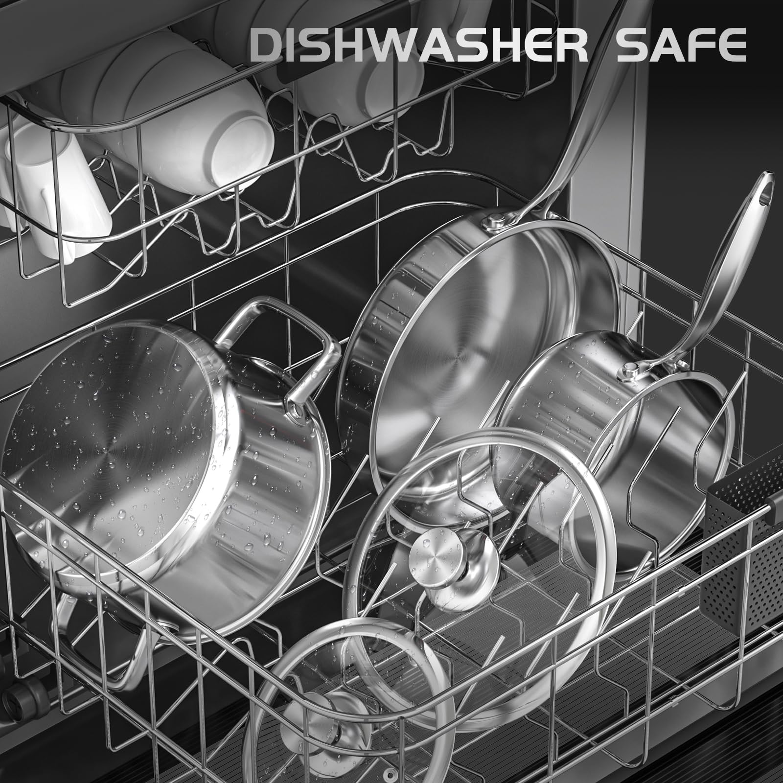 Meythway cookware next to common kitchen items showing scale and capacity benefit: clear sizing