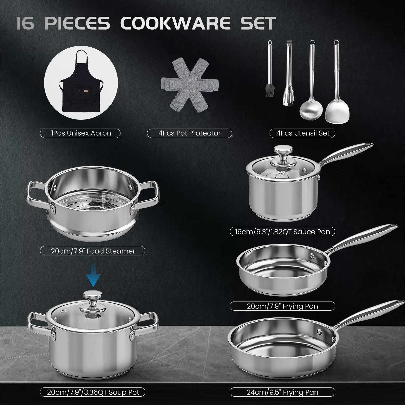 Meythway stacked saucepans and pots highlighting space-saving storage benefit: organized kitchen