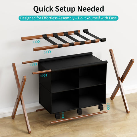 MHACVVO rack next to chair shows scale and fits most standard suitcases