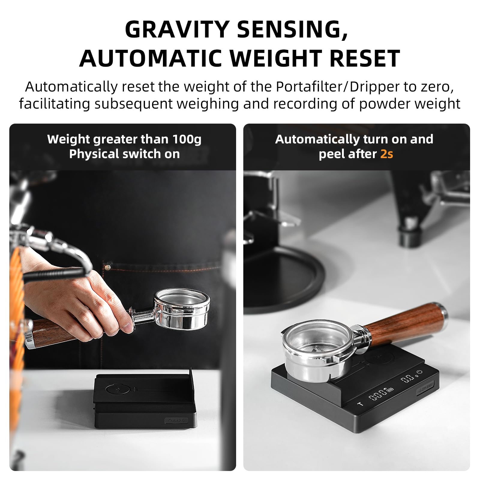 MHW-3BOMBER under a pour-over dripper showing auto timing triggered by liquid