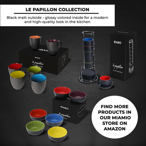 MIAMIO cups on kitchen counter showing lifestyle appeal and colorful decor benefit