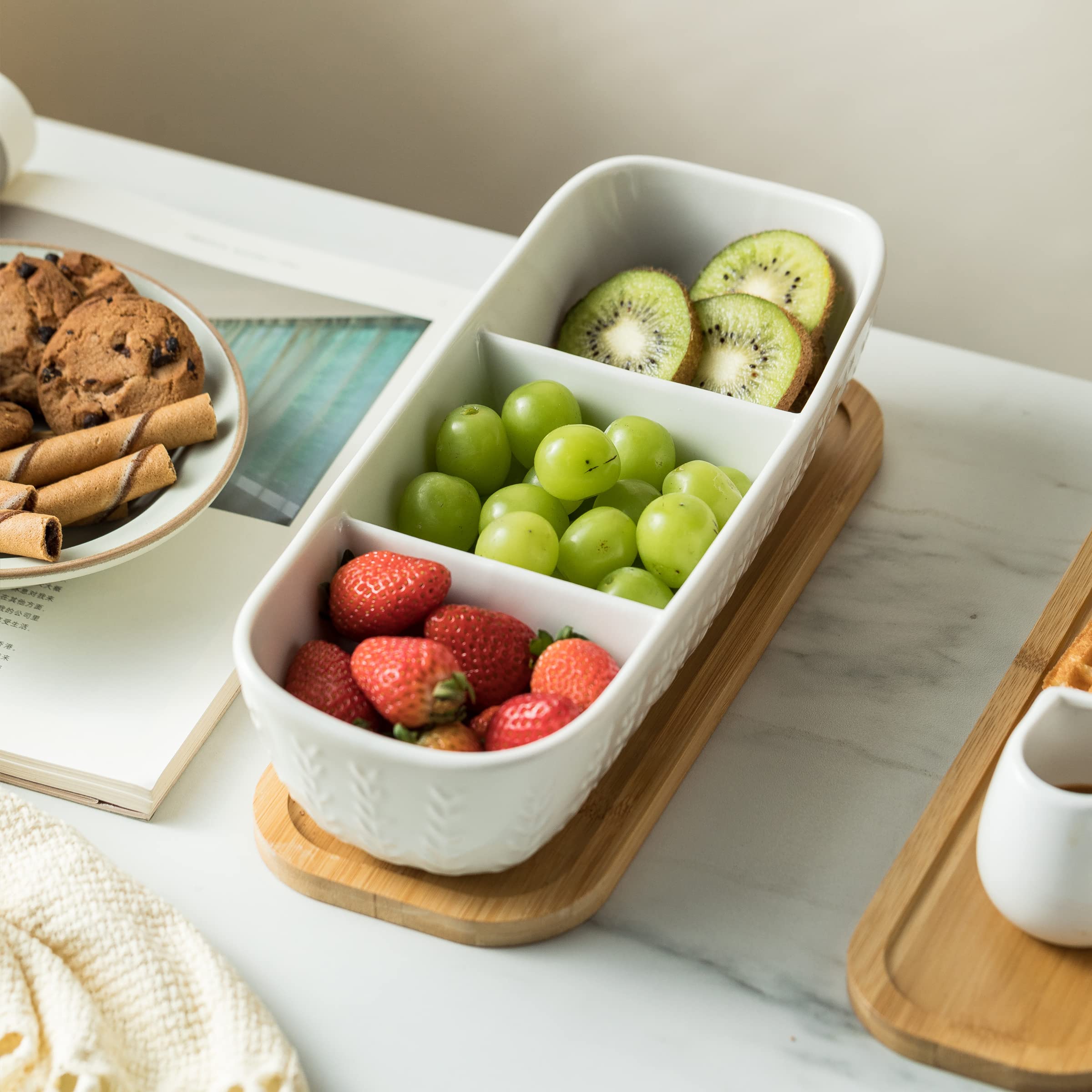 Miamolo charcuterie board paired with dip set enhancing coordinated snack display