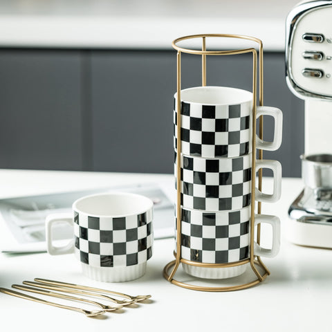 Miamolo mugs stacked on rack demonstrating space-saving vertical storage