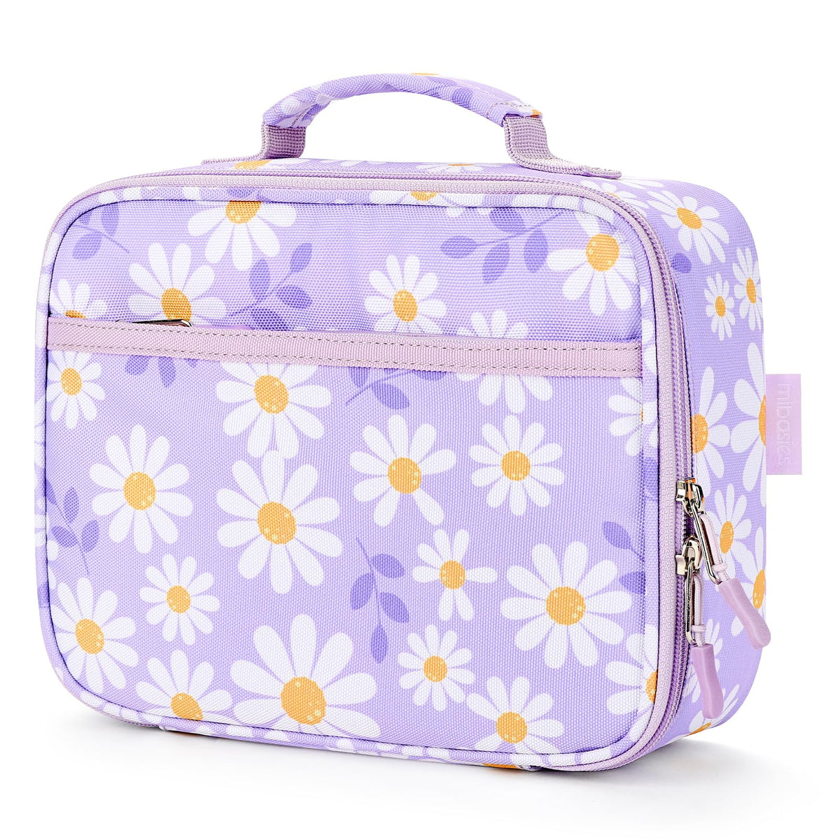 mibasies lunch box front view shows daisy design and durable fabric benefit organization