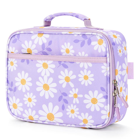 mibasies lunch box front view shows daisy design and durable fabric benefit organization