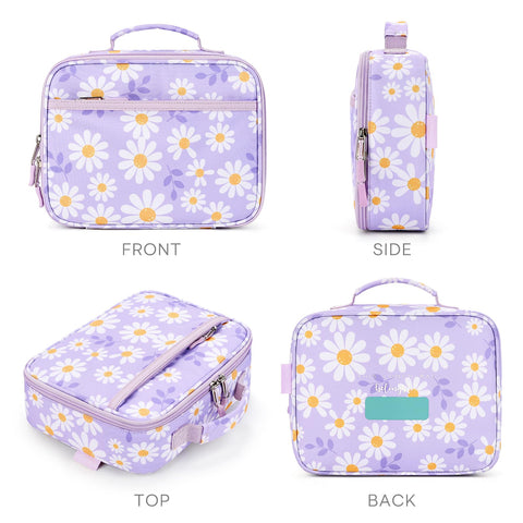 mibasies child carrying lunch box at school shows easy-carry handle and kid appeal