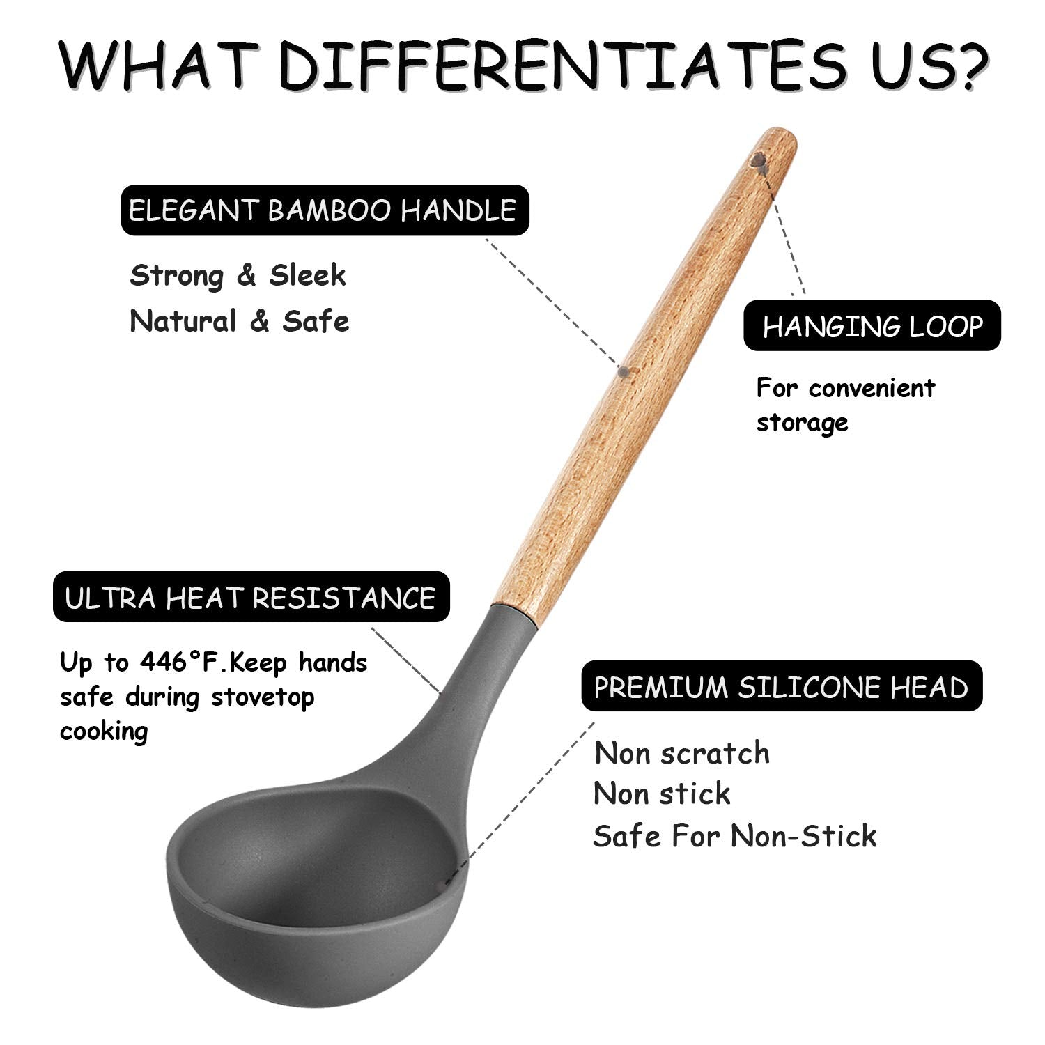 MIBOTE utensils beside a hand for scale showing practical sizes for cooking