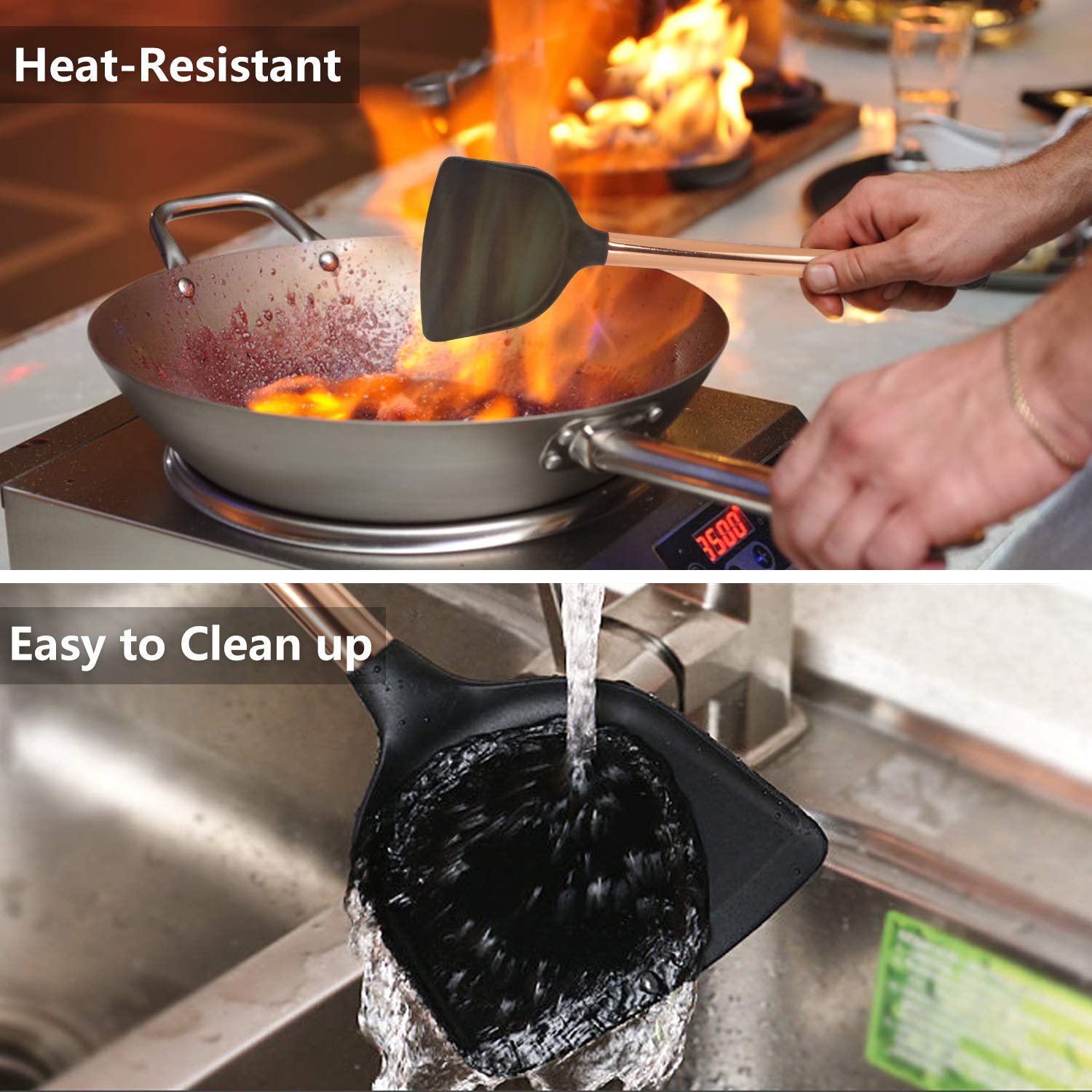 MIBOTE whisk and tongs in use demonstrating efficient mixing and secure gripping