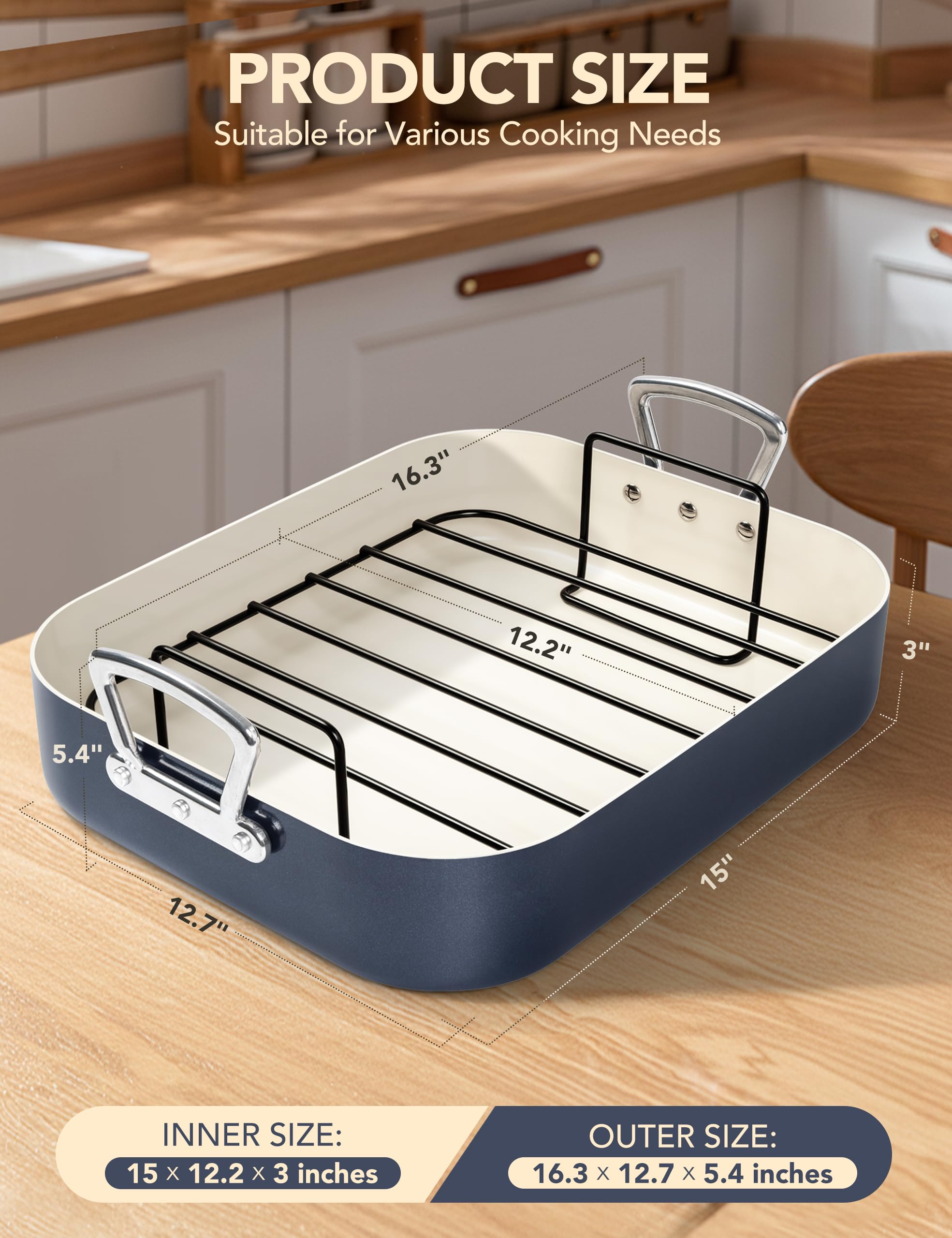 MICHELANGELO pan depth shown with measuring tape to display capacity and fit