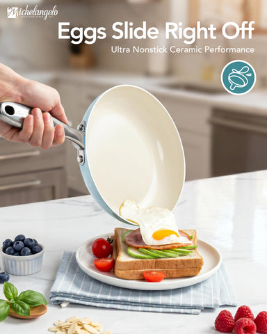 MICHELANGELO stainless steel double-riveted handle close-up for secure, cool grip
