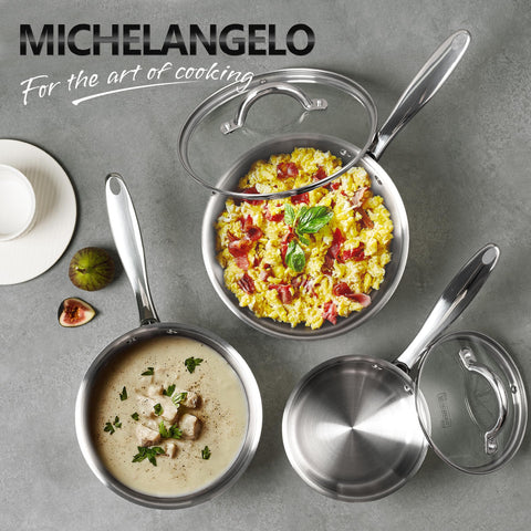 MICHELANGELO saucepans styled in kitchen to show everyday cooking benefit