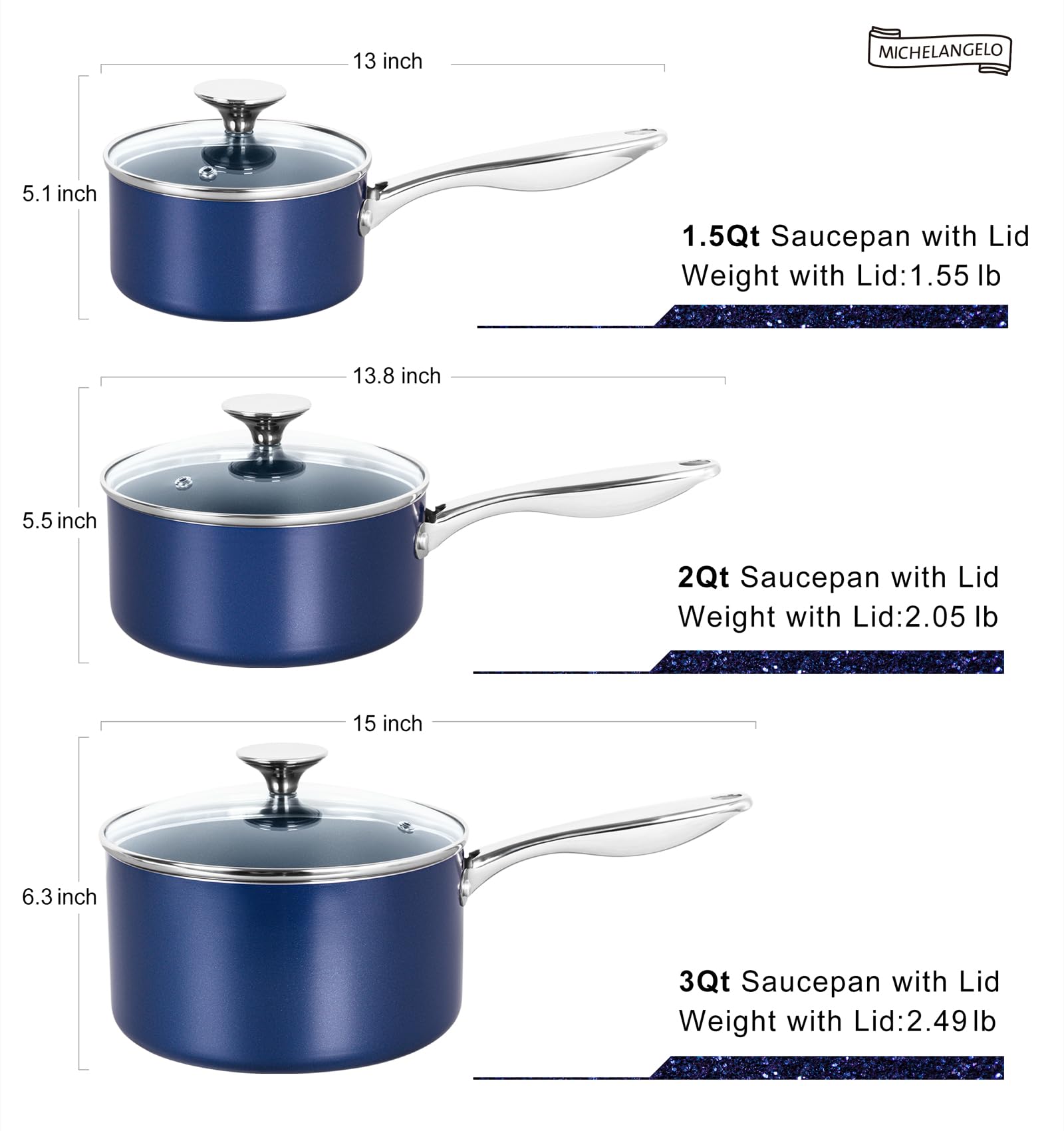 MICHELANGELO saucepans served on table in kitchen setting for attractive presentation benefit