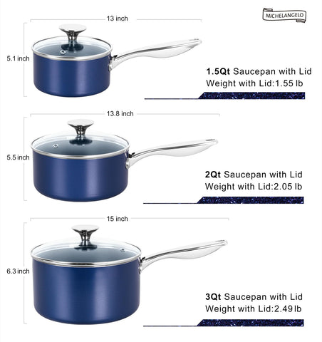 MICHELANGELO saucepans served on table in kitchen setting for attractive presentation benefit