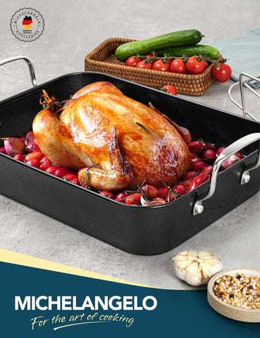 MICHELANGELO pan next to kitchen items for scale and capacity benefit
