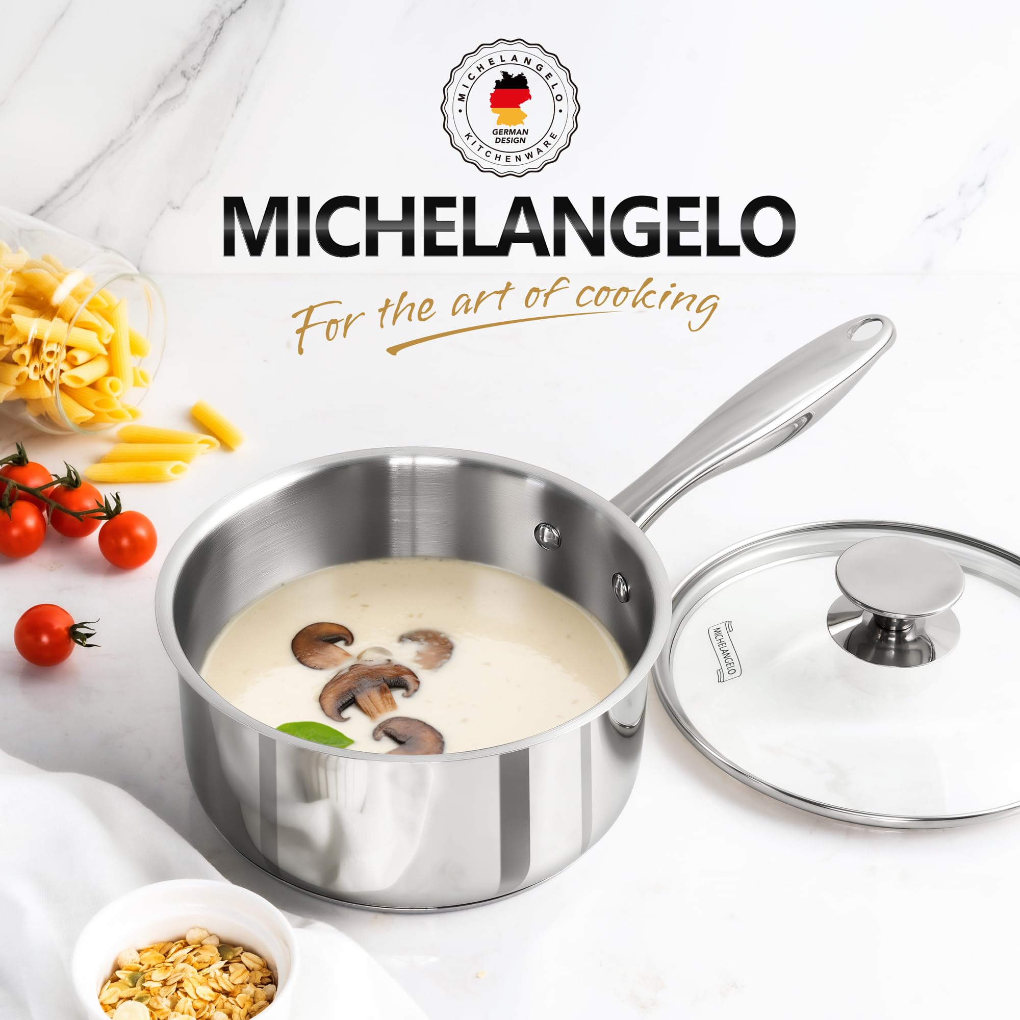 MICHELANGELO saucepan on kitchen table in a lifestyle setting for versatile use