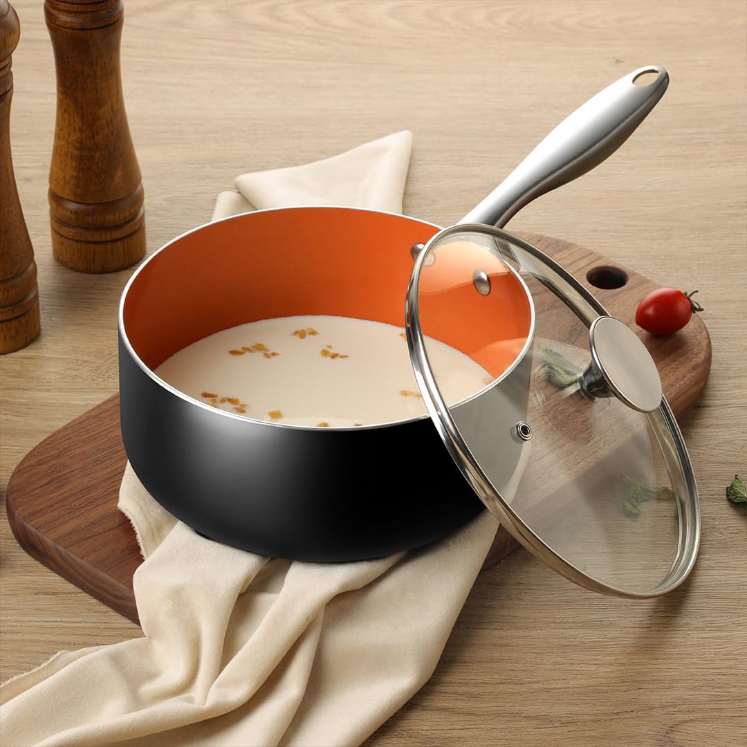 MICHELANGELO saucepan heating on induction cooktop for fast, even heat delivery
