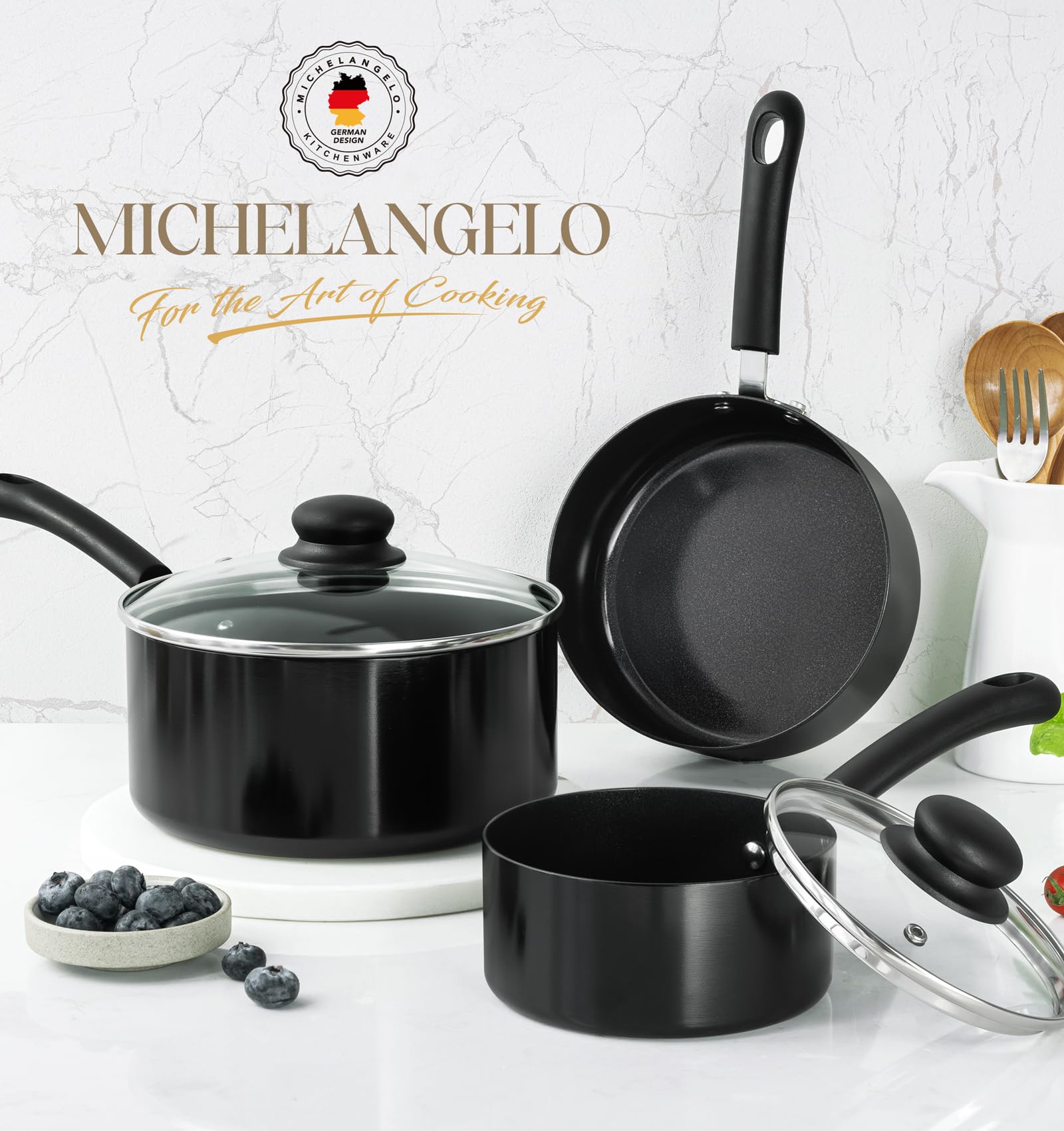 MICHELANGELO three pots side-by-side size comparison for selecting right capacity quickly