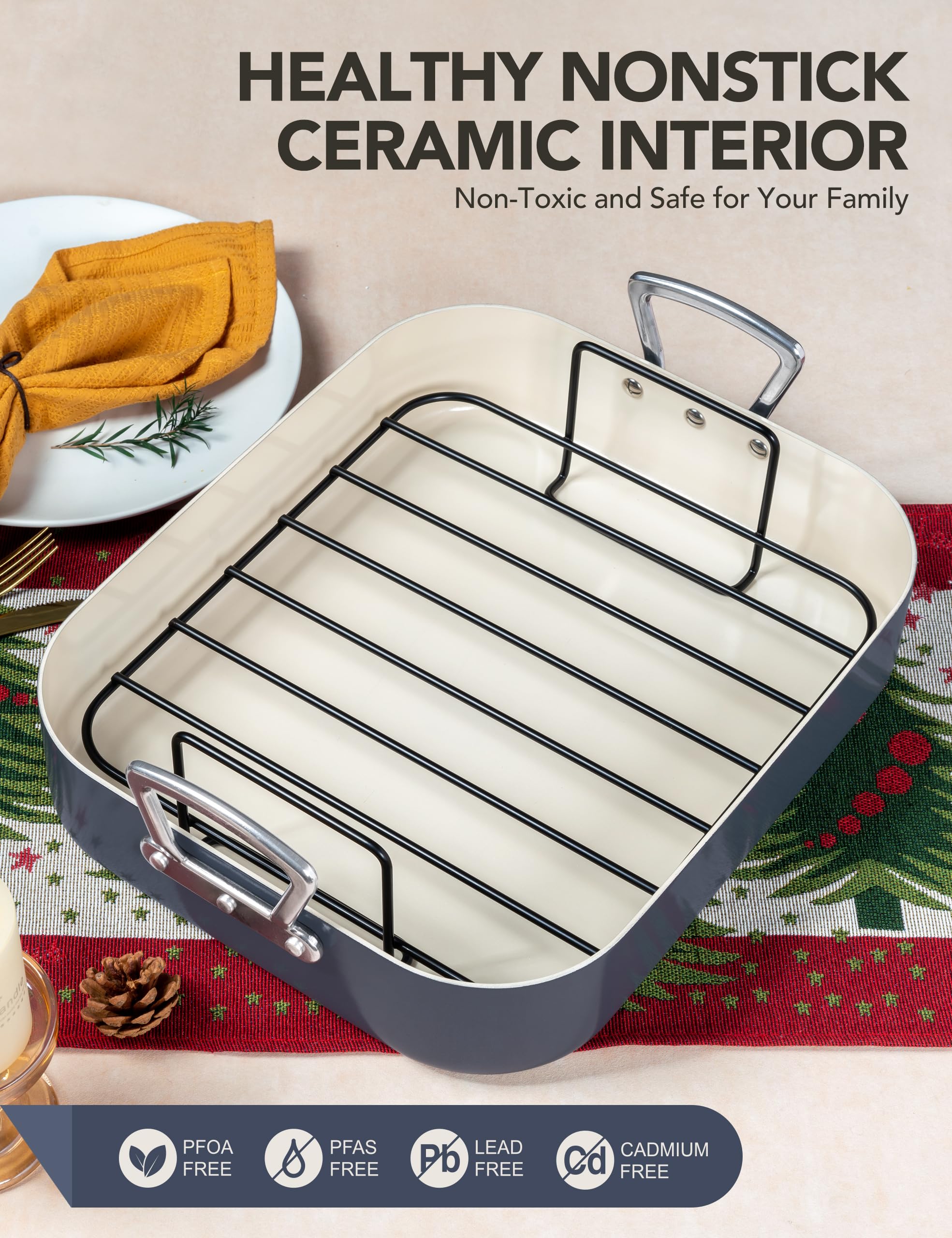 MICHELANGELO stainless-steel rack detail elevating roast for better browning and airflow