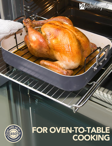 MICHELANGELO riveted wide handles close-up for secure oven mitt grip and safe lifting