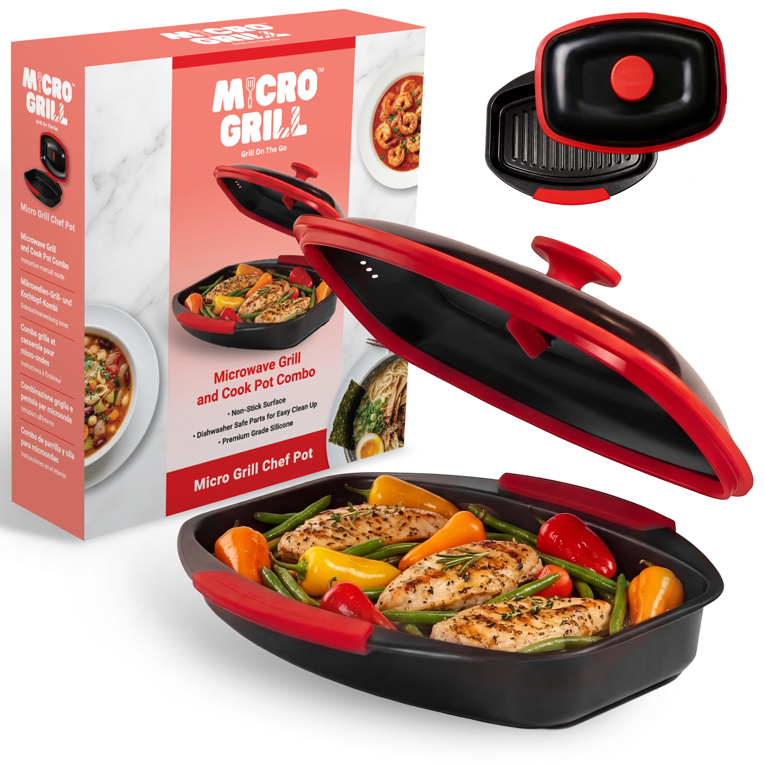 Micro Grill Chef Pot front view showing lid and compact design for fast meals