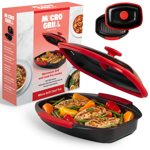 Micro Grill Chef Pot front view showing lid and compact design for fast meals